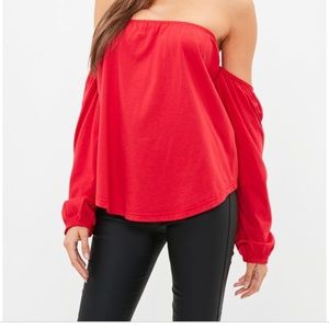 Long sleeve off the shoulder Red Top